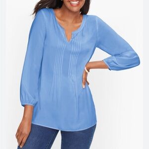Talbots Pintuck Pleated Blouse Size Large Split Neck Casual